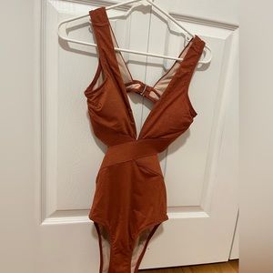 Metallic Plunge Cutout One Piece Swimsuit